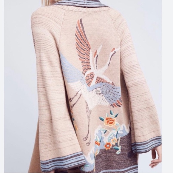 Anthropologie Embroidered Crane Cardigan NWOT - Picture 5 of 14